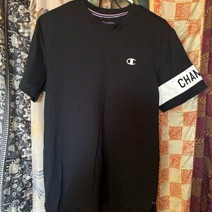 Champion Men's Black Tee with White Sleeve Detail